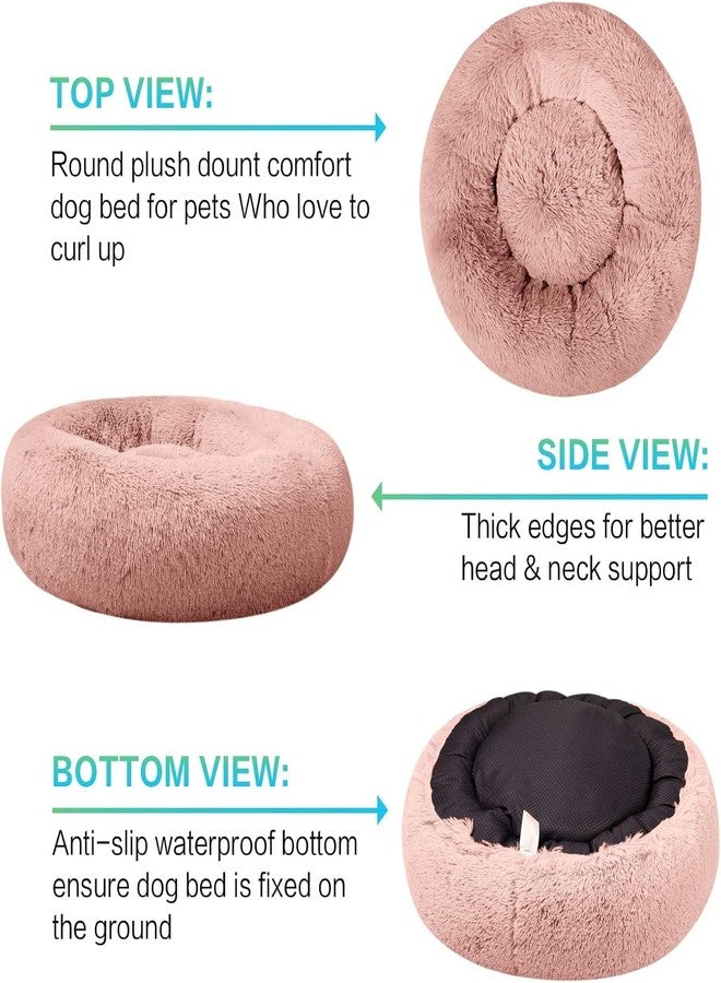 PAWSOME Plush Calming Dog Beds, Donut Dog Bed for Small Dogs, Medium, Large & X-Large, Comfy Cuddler Dog Bed and Cat Bed in Faux Fur (Pink, M) - Image 2
